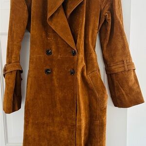 Brown Genuine Suede Trench Coat with Belt. Classic Style
